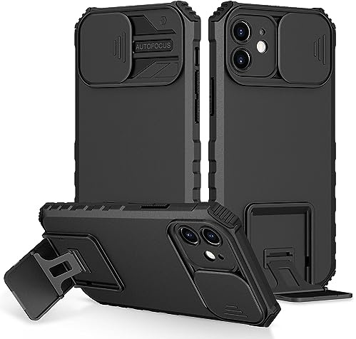 PANXIYUE Cover per iPhone 12 6.1 pollici,Custodia Protezione con supporto,antigraffio rigida armatura e antiurto Silicone Bumper,Protezione Fotocamera Anti Graffio Custodia,Nero