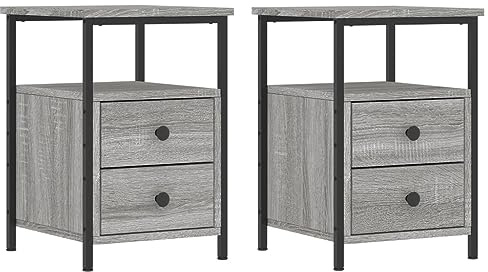 vidaXL Nachttisch 2 STK., Beistelltisch mit viel Stauraum, Nachtschrank mit verstellbaren Beinen, Nachtkommode Nachtkonsole, Grau Sonoma Holzwerkstoff