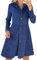 Yming Frauen Business Cord Casual Kleid Knielang Formal Elegantes Single Breasted Tunika Revers Kleid Blau L