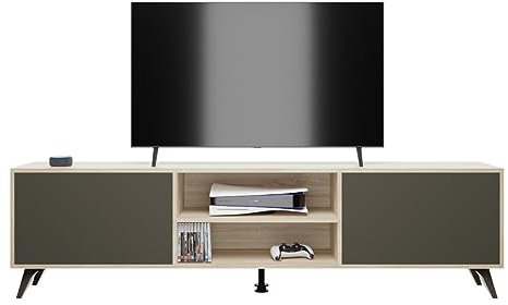 Homey Mueble de TV de Diseño Nórdico, 2 Compartimentos de Almacenamiento y 2 Puertas, Apto para Televisores de hasta 77 Pulgadas, Madera, Cambria-Grafito, 49cm (Alto) x 180cm (Ancho) x 40cm (Fondo)