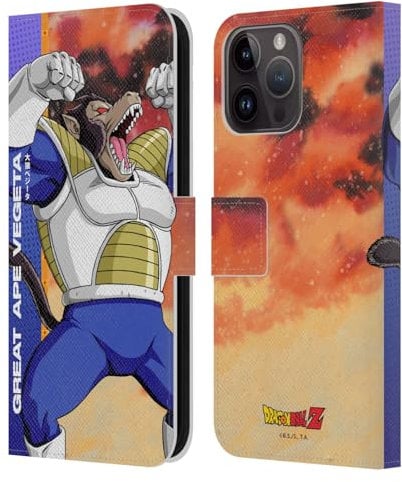 Head Case Designs Officially Licensed Dragon Ball Z Great Ape Vegeta Saiyan Arc Characters Leather Wallet Case Compatible With Apple iPhone 15 Pro Max
