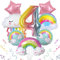 SPHERETRON Regenbogen Geburtstagsdeko 4, Folienballon Wolken, Regenbogen Sterne und Zahl 4 Ballon, regenbogen luftballons für 4 Jahr Mädchen Geburtstagsdeko Regenbogen Kindergeburtstag Deko