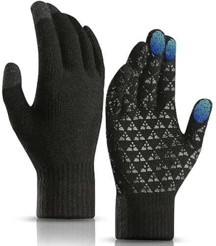Oimaik Thermohandschuhe, Winter Warme Handschuhe, Touchscreen Wolle Strickhandschuhe, Anti-Rutsch Warmfutter Handschuhe, Winddicht Fahren Laufen Fahrradhandschuhe für Männer und Frauen
