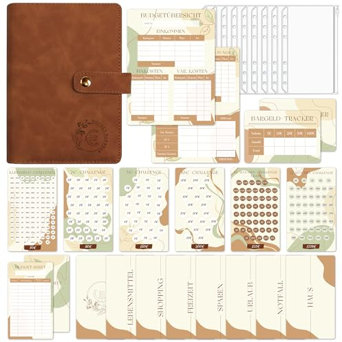 BIROYAL Geld Sparen Challenge Buch mit 6 Sparchallenge - A6 Budget Planner Deutsch - Spar Challenge Budgetplaner mit 7 BudgetSheet, 7 Kategorien, 8 Hüllen, 1 Budgetübersicht & Bargeld Tracker