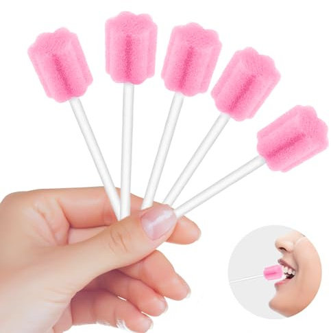 80 Stück Mundpflegestäbchen Neutral, Tragbare Mundschwamm Einweg | Mundschwamm Einweg Steriler Wattestäbchen, Einweg Mundpflege Schwamm Tupfer, Mundstäbchen für Kindern Und Erwachsenen (Rosa)