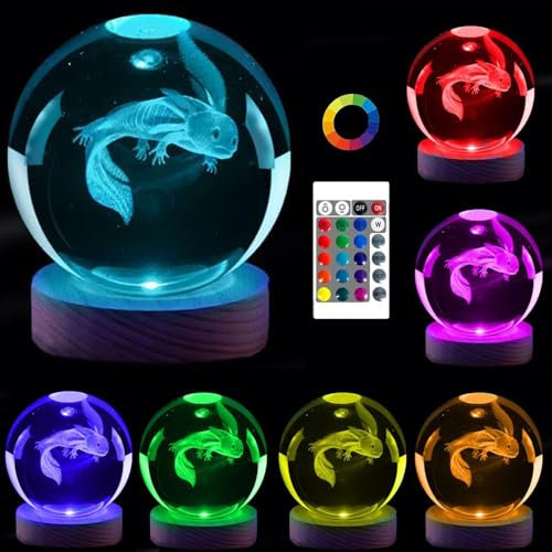 Galaxy Light, 3.15 Inch 3D Solar System Crystal Ball Night Light, 16 Color Change Galaxy Glass Ball Space Lamp with Remote Control LED Wooden Base, Astronomy Gifts for Kids, Boys Girls (Axolotl)
