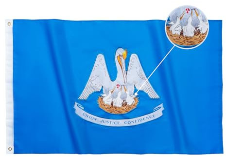 TOPFLAGS Louisiana-Flagge, 10,2 x 15,2 cm, für den Außenbereich, LA Staatsflaggen, bestickt, strapazierfähig, genähte Streifen, mit 2 Messingösen