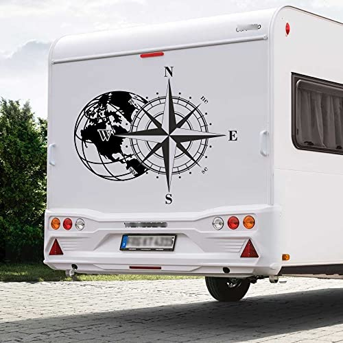 Rakelfix 1 x Kompass Weltkugel Aufkleber Größe&Farbe anpassbar Wohnmobil Caravan Auto Wohnwagen Weltkarte Sticker Kompassrose Windrose