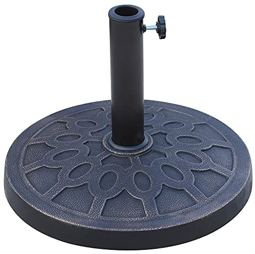 Outsunny 13kg Garden Parasol Base, Round Resin Umbrella Stand Holder, Heavy Duty Parasol Stand for 38mm or 48mm Outdoor Umbrella Poles, Bronze Tone