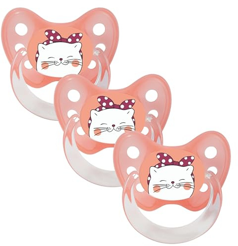 dentistar Silikon Schnuller 3er-Set - Größe 1 Schnuller 0-6 Monate - Zahn- & kieferfreundlicher Nuckel mit Dental-Stufe – BPA-frei – Made in Germany - Katzenkopf, Orange
