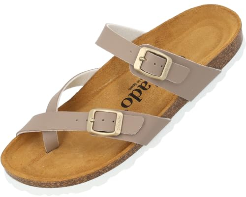 Palado Pantoletten Damen Cres Matt - elegante Sandalen Made in Spain - bequeme Hausschuhe mit Kork-Fußbett - modische Sommerschuhe Taupe UK5,5 - EU38