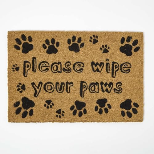 HOMESCAPES Please Wipe Your Paws Dog Doormat, 40 x 60 cm, Coir with Rubber Backing, Non-slip, Indoor/Outdoor Use