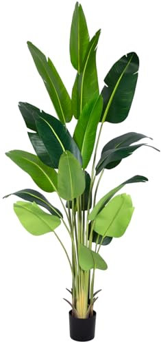 CETRD Artificial Bird of Paradise Plant 8Ft Fake Tropical Palm Tree with 18Trunks Faux Banana Leaf Trees in Pot for Home Indoor Outdoor Office Modern Decor Housewarming Gift（1Pcs）, LRJ240CM-1P