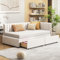 KUAKE Kinderbett 90x200cm, Sofabett Tagesbett Gästebett mit 2 Schubladen Stauraum, Jugendbett Sofabett Einzelbett Bett mit Lattenrost aus Holz, Samt(Beige)