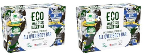 Eco Warrior Men's Edit All Over Body Soap Bar - Vegan, Cruelty Free, No SLS or Parabens Nourishing Mens Soap with Added Shea Butter and a Blend of Essential Oils – Gift for Him 100g (Pack of 2)