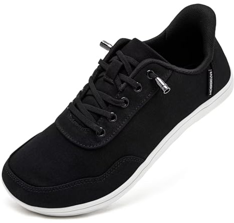 HOBIBEAR Zapatos descalzos unisex de ancho, sin cordones, fáciles de poner, para mujer y hombre, zapatos minimalistas para exteriores, trail running, caminata, negro blanco, 40 EU Ancho