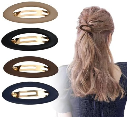 4 PCS Pasadores para el Pelo Mate Franceses, Pinzas para el Pelo Mate Mujer, Pinzas para el Cabello Elipse, Broches para el Pelo Automáticas Grandes, Clip de Pelo Vintage Francés para Mujeres y Niñas