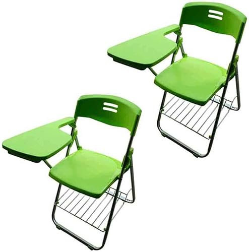 Lot de 2 chaises pliantes en plastique vert avec tablette d'écriture pour la formation, les conférences, les affaires et l'apprentissage, cadre en acier durable, mobilier de bureau portable et