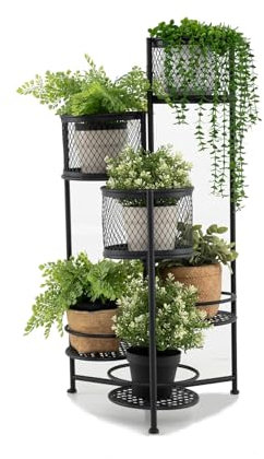 RELAX4LIFE Pflanzenständer Metall, Blumentopfhalter 6 Stufen, Blumenständer mit Drehbarem Design, Blumentreppe für Terrasse Garten Balkon Wohnzimmer, Pflanzenregal Schwarz