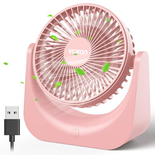 VOXON USB Tischventilator, Mini Ventilator mit 5 Geschwindigkeiten, Ventilator Leise, Ventilator Klein 1,5M Langem Kabel, Tragbarer USB Ventilator für Desktop Büro Zuhause Schlafzimmer, KEINE BATTERIE