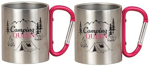 2 Stück Outdoorbecher mit Karabiner pink Metall 200ml Wanderbecher Tasse Camping Campingqueen