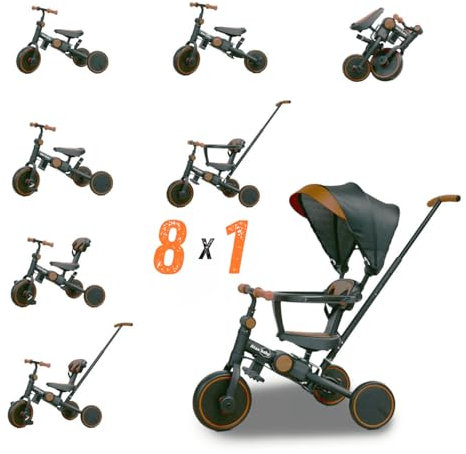 Triciclo evolutivo 8 en 1 Infantil ATAA City marrón con Ruedas Goma antipinchazos y Mango Regulable