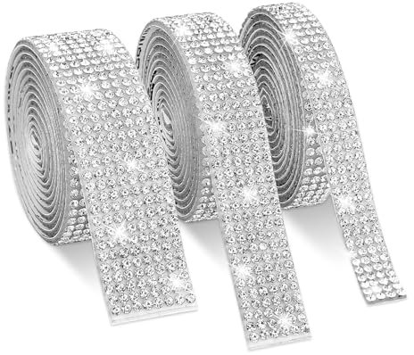Kristall Strasssteine Glitzerband,3 Rollen Selbstklebendes Diamantband Glitzer Deko Bling Glitzersteine Selbstklebend Glitzerband Buntes Glitzerband für Kleidung Party Telefon DIY Dekorieren