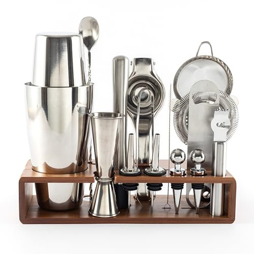 Hanseküche Set à cocktail – Shaker Boston 825 ml en acier inoxydable, facile à ouvrir et sans coincer, ensemble shaker à cocktail professionnel avec support, idéal pour les barmans et les amateurs de