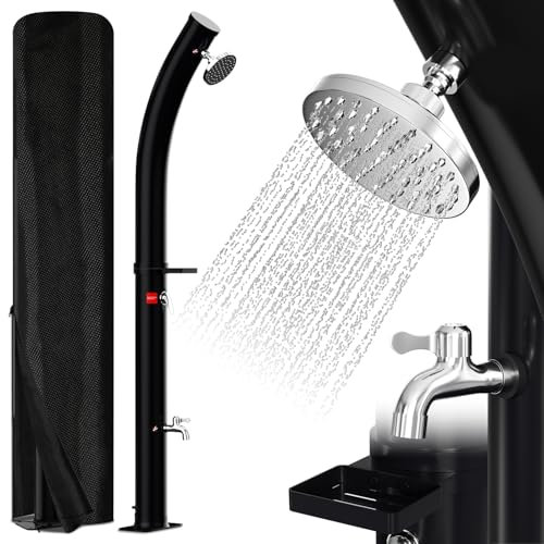 Eulenke Solardusche Bogen Gartendusche 20 Liter max. 60°C mit Schutzhaube, Duschkopf 360° und Wasserhahn, Gartenschlauch Anschluss Camping Pooldusche Gartendusche