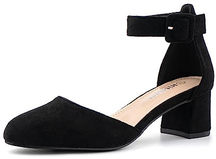 Hitmars Court Shoes for Women Ladies Mid Heel Sandals Strappy Pumps Elegant Pointed Toe Low Block Heel Sandals Wedding Party Prom Black UK 5