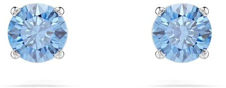 Swarovski Stilla Attract Ohrstecker, Rhodinierte Ohrringe mit Blauen Swarovski Zirkonia im Rundschliff, Größe: 0.4 x 0.4 cm