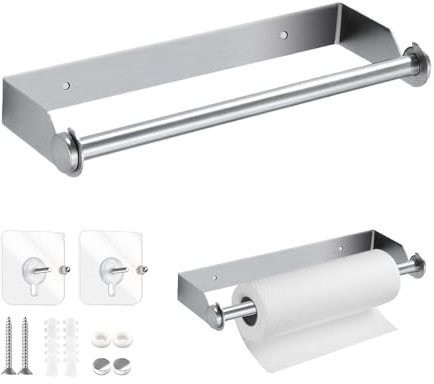 YZROHYI Porta Scottex da Parete Acciaio 28 cm,Porta Rotolo da Muro Cucina,Portarotolo Bagno Adesivo,Porta Rotolo Carta Asciugatutto,Portascottex da Appendere con Viti,Kitchen Roll Holder per Casa