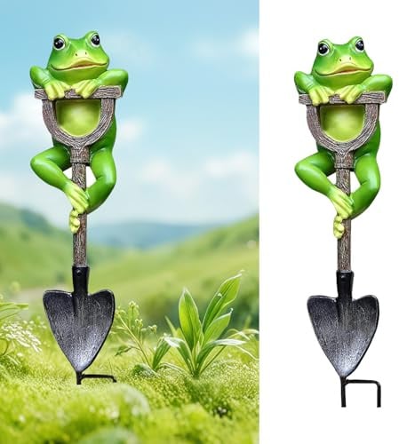 Norhogo 1 Stücke Frosch deko, Frosch mit Schaufel, Froschfigur Deko für Garten Landschaft, gartendeko für draußen Figuren, Pflanze Dekor für Yard Rasen Patio Skulptur, 20cm