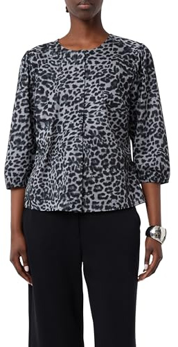 Comma Popeline-Bluse mit Puffärmeln und All-Over-Leo-Print