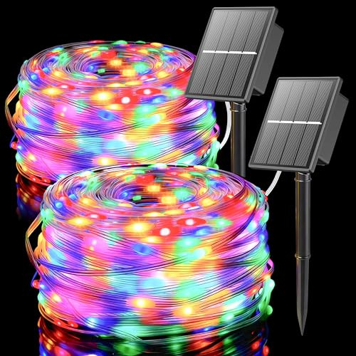 SOLARBABY 2 Pacchi Luci Natale Esterno Solare, 12M 120LED Catena Luminosa Esterno Solare, 8 Modalità Impermeabili Luci Natalizie da Esterno per Giardino Albero Patio Balcone, Colorato