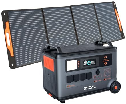 OSCAL Estación de Energía Portátil, 6000W Generador Solar Portátil, Batería LiFePO4 de 3600 WH, 230V 4AC Salidas de Reserva para Camping, Autocaravanas, Drones, con panel solar 200W