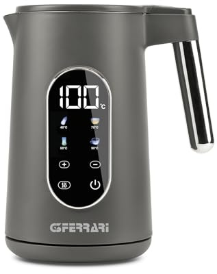 G3 Ferrari G10205 Bollitore Tisaniere Tech, 1,7 Litri, 4 Programmi preimpostati, Display Touch Screen, Temperatura Regolabile, Base con rotazione 360°C, Tè Matcha, Tè Bianco, Tisane, Grigio