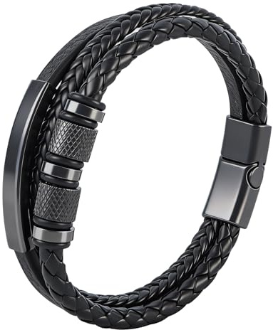 Sflyda Lederarmband für Männer Magnetverschluss in Schwarz Armband Herren Lederarmband Magnetschließe Armbänder für Herren als Geschenk für Geburtstag, Weihnachten,Vatertag oder Valentinstag