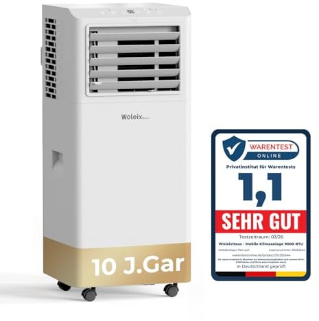Mobile Klimaanlage 9000 BTU, Klimaanlage Mobil mit Abluftschlauch, Mobiles Klimagerät leise 65dB, mit Timer