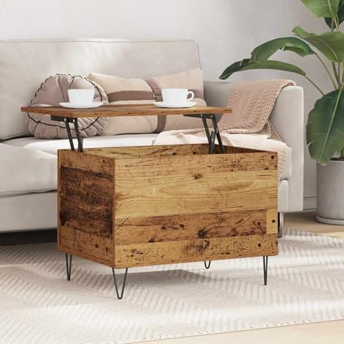 HOMELEN Couchtisch Lift-Tisch Industriedesign Altholz Holzwerkstoff 60x44,5x45 cm Höhenverstellbar mit Stauraum - Wohnzimmer Esstisch Arbeitsplatz,Tische & Kaffeetische
