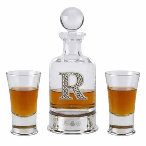 Pinder Bros Ltd Pewter Based Celtic Initial 3 PCE Mini Decanter Set (R)