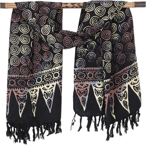 Bali Batik Sarong, Wickelrock, Pareo, Strandtuch, Design 19/schwarz | Hochwertige Viskose, vielseitig einsetzbar, blickdicht, beidseitig verwendbar, handgefertigt, individuelles Geschenk.