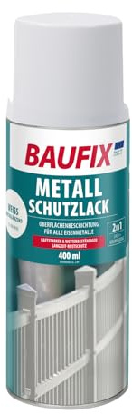 BAUFIX Metall Schutzlack Spray weiss, seidenglänzend, 400 ml, Grundierung und Lackierung in einem Arbeitsgang, sehr gute Haftung