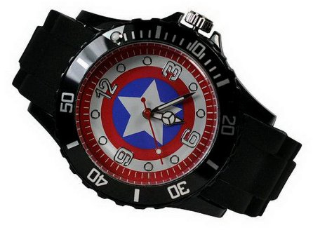 TAPORT® Unisex Uhr Analog Quarzwerk mit Silikon Armband Marvel Captain America Rund Schwarz