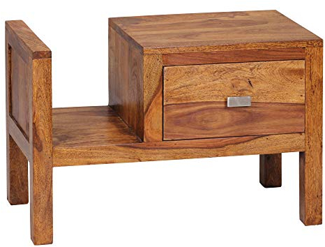 Wohnling Nachttisch Massiv-Holz Sheesham Nacht-Kommode 40 cm Schublade mit Zeitungsablage Nachtschrank Echt-Holz Nachtkästchen dunkel-braun Landhaus-Stil Nachtkonsole Natur-Produkt Schlafzimmer-Möbel