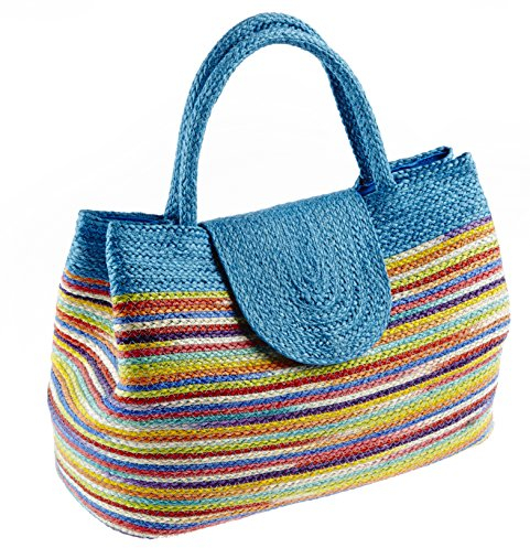 by-Bers elegante Damenhandtasche aus Sisal handgefertigt, farbecht und regenabweisend, beste Qualität (blau)