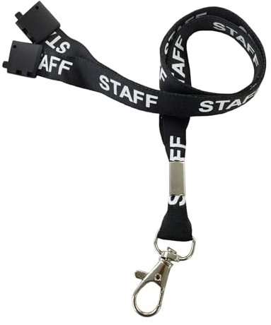 Customcard ltd. Lanyards, bedruckt („Staff“, „Visitor“ oder gepunktet) - StaffBlack
