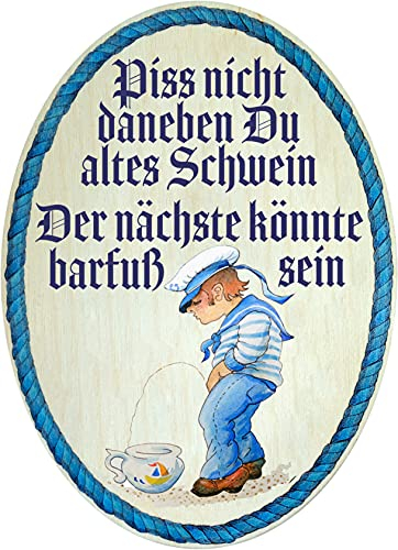 Kaltner Präsente Geschenkidee - Holz Geschenkartikel Deko Türschild im Antik Design Dekoartikel Motiv WC Toilette Piss nicht daneben (Ø 18 cm)