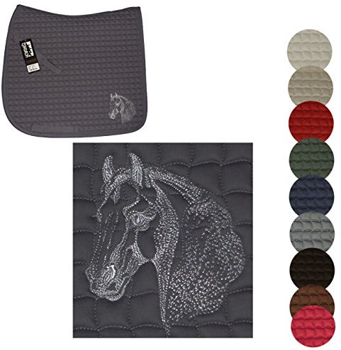 ESKADRON Schabracke mit Pferdekopf bestickt, Gr. Dressur, Schabrackenfarbe:marine, Garnfarbe:rot