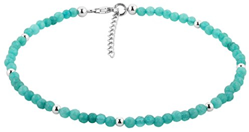 Nenalina Bracelets de cheville d'argent de la mode Boho de perles turquoise et boules d'argent, dames bracelet en pierre de la cheville pour les femmes et les filles, longueur 25-28 cm